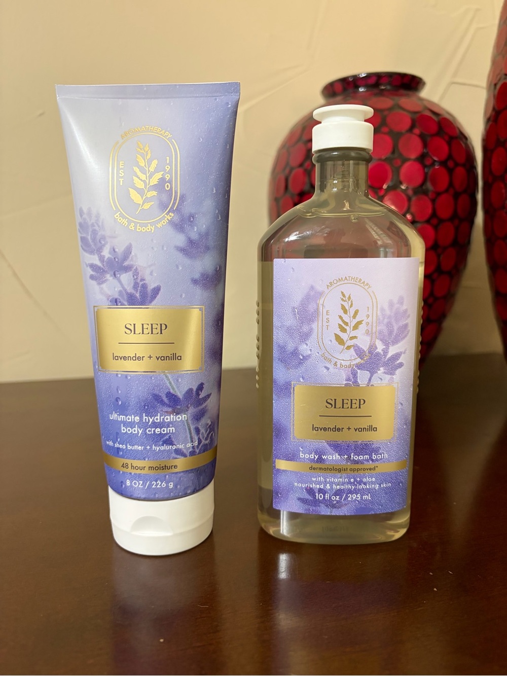 Bath & Body Works Sleep Lavender Vanilla Body Cream and Body Wash Full Size Set
